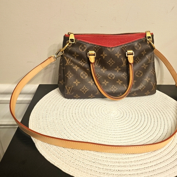Louis Vuitton Handbags - Louis Vuitton Pallas Monogram Canvas with Red Leather Trim